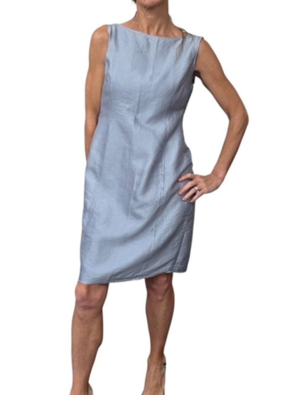 Armani Collezioni 2009 Silk Wool Metallic Blue Sheath Dress IT44 US8